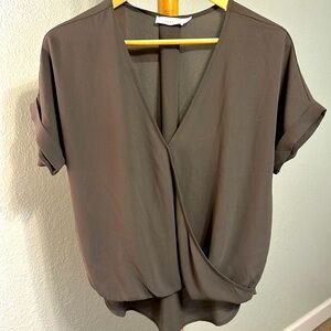 Lush Faux Wrap Short Sleeve Blouse